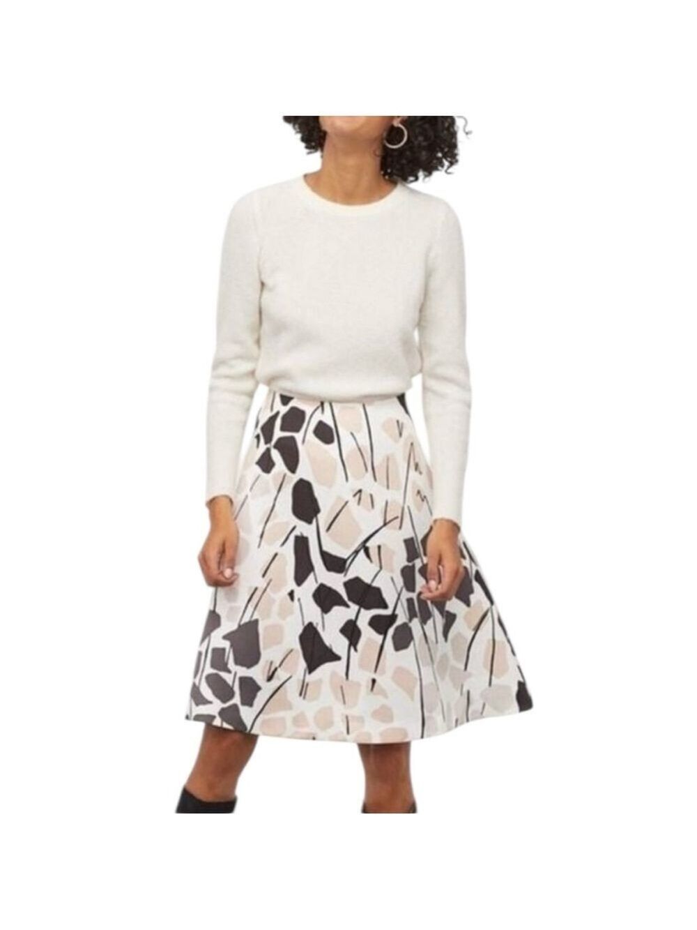 Richard Allan x H&M White Pink Black Print Pattern Satin Knee Length Skirt 4